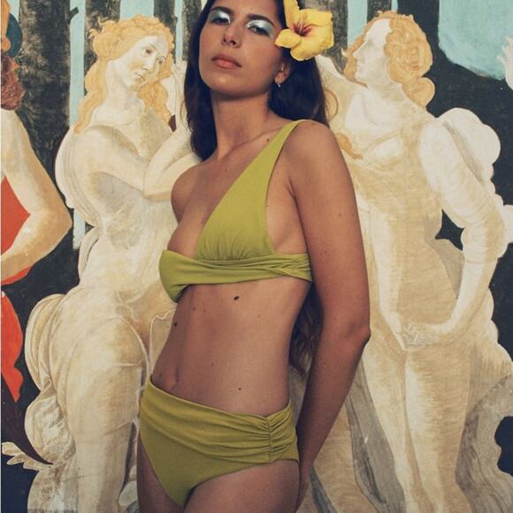 NWT ZARA ASYMMETRIC BIKINI TOP AND BOTTOM. OLIVE GREEN. SIZE SMALL- SET - Picture 1 of 13